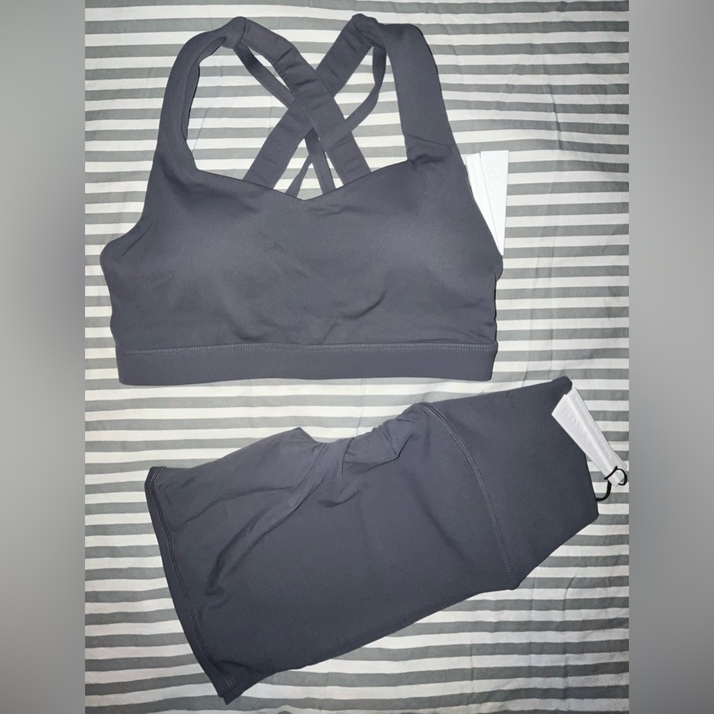 Paragon RecStretch High-Rise Sculptseam Short 6” + Perform Bra in Carbon Sz M